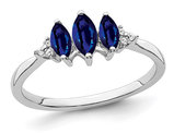 1/2 Carat (ctw) Three Stone Marquise Lab-Created Blue Sapphire Ring in 14K White Gold